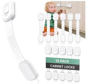 lot 46035 image: 12 Pack Cabinet Locks Baby Proofing Heavy Duty - Child Safety Cabinet Locks for Drawers, Cupboards & Fridge No Drill 3M Adhesive Locks for Pets - Toddler Safety Latches - Retail $10