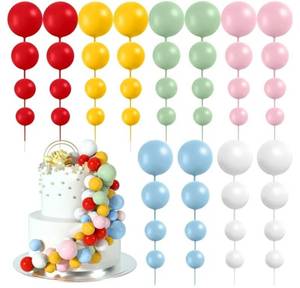 lot 46040 image: 48 Pcs Balls Cake Topper Decorations Balloon Cupcake Toppers Foam Cake Topper Balls Cake Balls Decorations for Birthday Party Wedding Cake Decorating(Red,Yellow,Green,Pink,Blue,White) - Retail $9