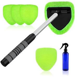 lot 46047 image: Windshield Cleaner Tool Car Interior Window Cleaning Kit with Extendable Handle & 4 Microfiber Pads, Auto Wiper Inside Windshield Brush for Car & Home Windows - Retail $21