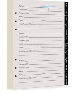 lot 46064 image: Password Book Refill Pages 212 Replacement Pages Internet Log Book, 8.2x5.6in, Large Print 576 Entries Durable Divider with Alphabetical Tabs, For Men Women Seniors Home Office Use - Retail $18