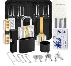 lot 46068 image: Picking Waterproof Padlock Set, Black, Long Shackle, Double Bayonet Pick Protection, 3 Pack, 1.5in Body with Keys Kit Included Z8 - Retail $25