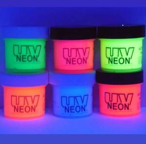 lot 46076 image: 6 Color Set UV Black light 1oz (6oz total), Neon Rave Fluorescent Acrylic Paint - Retail $30