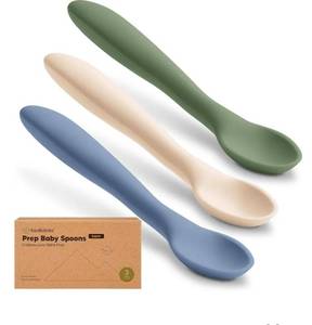 lot 46094 image: Silicone Baby Spoons, Self Feeding 6-12 months - 3-Pack Baby Weaning Eating Utensils, Toddler First Food Training Spoon, Infant, Kids Feeding Supplies Essential Set, Dishwasher-safe (Slate) - Retail $13