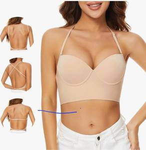 lot 46097 image: Low Back Bras for Women-Seamless Invisible Backless Bra-Lightly Lined Demi Multiway Bra No Show Low Cut Halter Bras, 34DD - Retail $35