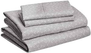 lot 57464 image: Microfiber 4 Piece Bed Sheet Set with 14-Inch Deep Pockets - Queen, Grey Arrows, Printed - Retail $16