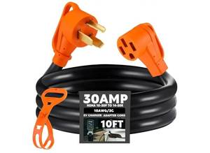 lot 57467 image: 10 ft NEMA 10-30P to 14-50R EV Charger Adapter Cord 3 Prong Old Dryer Outlet to Level 2 EV Charging Power Cord with Handle (Only for 3 Prong L-Shaped Old Dryer NEMA 10-30R Outlet)  - Retail $46