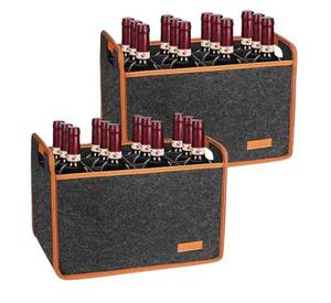 lot 57473 image: 2 Pack 12 Bottle Wine Tote Bag, Insulated Thermal Padded Wine Carrier Tote, Reusable Wine Bags for Wine Bottles Travel, Camping and Picnic - Retail $25
