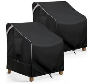 lot 57476 image: Outdoor Patio Chair Covers Waterproof, Heavy-Duty UV-Resistant Furniture Covers, Adjustable Fit with Buckle Straps, Fits Chairs up to 26 W x 28 D x 33 H (2-Pack, Black) - Retail $35