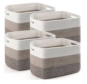 lot 57477 image: 4 Pack Storage Baskets for Organizing, 12Lx9Wx8H Woven Baskets for Storage Toys, Towels, Books, and Clothes, Cotton Rope Basket for Shelves with Handle - Retail $30