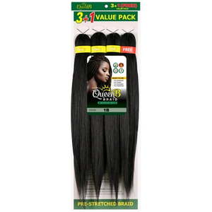 lot 20545 image: Urban Beauty Queen B Pre-Stretched Braiding Hair 4X Pack  50 inch  #1B  Adult  Female