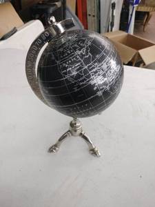lot 20555 image: Black Desktop Globe with Chrome Stand