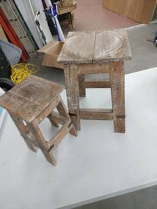 lot 20586 image: Rustic Reclaimed Wood Stools Set