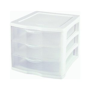lot 20609 image: Sterilite Desktop Drawer  3 Drawer Clear Plastic Countertop Drawer  White