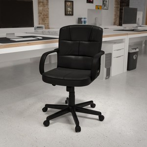 lot 45 image: Flash Furniture Mid-Back Black LeatherSoft Swivel Task Office Chair with Arms - Retail $269