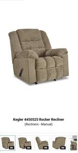 lot 58 image: Signature Design by Ashley Kegler 4450525 Rocker Recliner (Recliners - Manual) - Retail $860