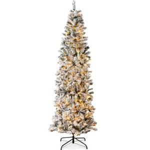 lot 8772 image: Best Choice Products 7.5ft Pre-Lit Artificial Snow Flocked Pencil Christmas Tree Holiday Decoration w 350 Lights