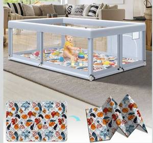 lot 8781 image: Fshibila 65 x 50 Large Baby Playpen with Mat, Baby Playard for Babies and Toddlers, Play Pens for Indoor &amp Outdoor, Sturdy Safety Play Yard with Soft Breathable Mesh, Anti-Fall, Grey