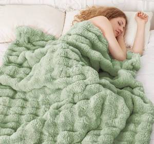 lot 8783 image: Comelady Fleece Blanket Queen Size for Bed,3D Bubble Warm Fluffy Throw Blanket for Couch Sofa Room Decor-Lightweight Cozy Fuzzy Blanket for All Seasons(Sage Green,90x90)