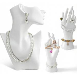 lot 8784 image: 3 Pcs White Jewelry Display Mannequin Set Including Boutique Bust Holder and Hand Models Bracelet Ring Earring Showcase Display Holdor Stand for Boutique and Photography