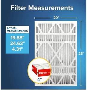 lot 8798 image: Filtrete 20x25x4 Air Filter MERV 11, MPR 1000 Micro Allergen Defense 1-Pack, Fits Honeywell & AprilAire, AC Furnace HVAC Filters for Home, Pleated Electrostatic (Actual Size 19.88 x 24.63 x 4.31 in)