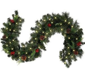 lot 8802 image: Battery Operated Christmas Garland Christmas Garland with Lights 6ft Battery Operated with Pine Berries Decoration for Doors, Fireplaces, Stairs