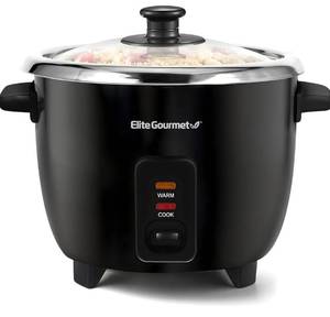 lot 8806 image: Elite Gourmet ERC006SS 6-Cup Electric Rice Cooker with Stainless Steel Inner Pot, Makes Soups, Stews, Porridges, Grains and Cereals, 6 cup (3 cups uncooked), Black