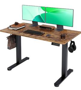 lot 8826 image: Claiks Electric Standing Desk, Adjustable Height Stand up Desk, 24x48 Inches Sit Stand Home Office Desk with Splice Board, Black FrameRustic Brown Top