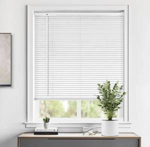 lot 8833 image: LazBlinds Cordless 1 Vinyl Mini Blinds for Indoor Windows - Light Filtering Horizontal Window Blinds & Shades, 28 W x 64 H, White
