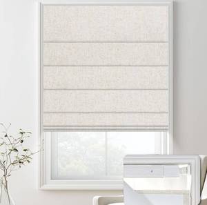 lot 8835 image: No Drill Blackout Roman Shades for Indoor Windows,Cordless Roman Blinds,Linen No Tools Window Shades,Easy to Install Window Blinds for Home Bedroom,Blackout-Linen Beige 35 W x 72 H