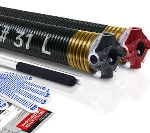 lot 8844 image: Pair of 2 Garage Door Torsion Springs Set with Non-Slip Winding Bar & Gloves,High Precision Electrophoresis Black Coated, for Replacement & Installation, MIN 16,000 Cycles (0.250x2x31)