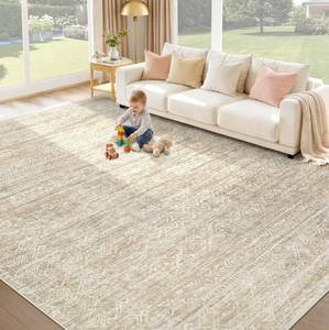 lot 8871 image: Washable Rug 8x10 Area Rugs Modern Geometric Rugs for Living Room Non Slip Soft Low Pile Moroccan Indoor Carpet for Bedroom Nursery Dining Room Home Office Childrens Room (Beige, 8x10)