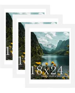 lot 8875 image: Picrit 18x24 Picture Frame 3 Pack, White Poster Frame, Display Poster 16 x 20 with Mat or 18 x 24 without Mat for Horizontal or Vertical Wall Mounting