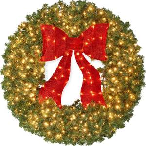 lot 8880 image: Best Choice Products 48in Artificial Pre-Lit Fir Christmas Wreath Decor w Red Bow  250 LED Lights  714 Tips  Plug-In