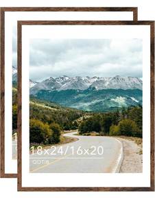 lot 8883 image: Wood 18x24 Picture Frame with 16x20 Mat, Display 16x20 with Mat or 18x24 Without Mat, Wood 18 by 24 Photo Frame, 18 x 24 Frame for Wall Hanging Display, Deep Brown, 2 Pack