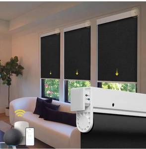 lot 8893 image: Motorized Blackout Blinds - Automatic Cordless Roller Shades with Remote Control (Black, 35 x 72)
