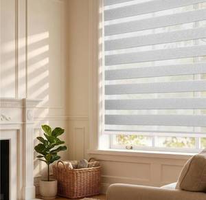 lot 8898 image: HESTIA Cordless Light Filtering Zebra Shades for Windows, Day Night Dual-Layer Linen-Look Woven Fabric Roller Shades, Privacy Light Control for Living RoomHome Office, Grey White, 50 W x 48 H