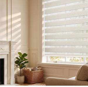 lot 8900 image: HESTIA Cordless Light Filtering Zebra Shades for Windows, Day Night Dual-Layer Linen-Look Woven Fabric Roller Shades, Privacy Light Control for Living RoomHome Office, Cream, 40 W x 48 H