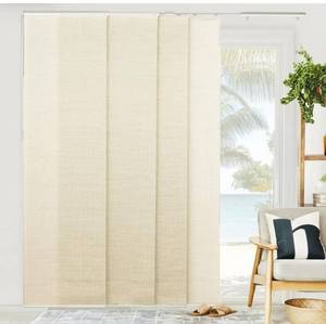 lot 8901 image: CHICOLOGY Panel Track Vertical Blinds for Sliding Patio Doors, Room Dividers and Closet Covers, Four Woven Panels 23 in Wide Each, Adjustable Track 46-86 in W, Height Trimmable Up to 96 in, Beige