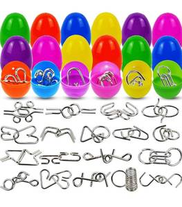 lot 8914 image: JOYIN 18 Pack Easter Eggs Filled with Metal Brain Teaser Puzzle Set for Easter Kids Party Favors, Puzzle Games, Egg Hunt Game, Basket Stuffers Fillers, Classroom Prize Supplies