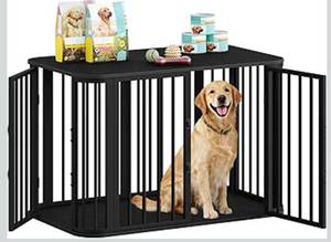 lot 8916 image: Hzuaneri 39.4 Dog Crate Furniture, L Indoor Dog Kennel Dogs Cage, Modern Decorative Pet House for SmallMediumLarge Dogs, Anti-Chew & Anti-Escape, Kennel End Side Table, Greige Black DFC88705B