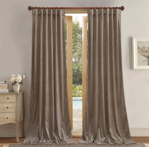 lot 8919 image: StangH Taupe Curtains 105 inches Long Luxury Room Darkening Window Drapes, Noise Reducing Velvet Curtain Panels for Modern & Minimalist Bedrooms, W52 x L105, 2 Panels