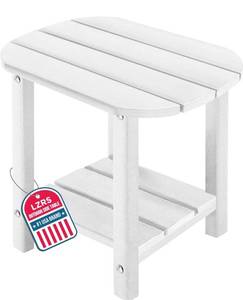 LZRS 2-Tier Patio Side Table, Heavy Duty HDPE Outdoor End Table with Wood Texture, Weatherproof Composite Table for Adirondack Chairs, Deck, Pool, Indoor/Outdoor, No Peeling Cracking(Teak)