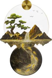 lot 8935 image: Modern Home Decor Wall Sculpture with Lights, LED Light Art Wall Decor,Walls Art Decorations Lamp, Walls Arts Decors Sculptures Large (Trees and Mountains)