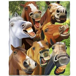 lot 8943 image: Dawhud Direct Cartoon Selfie Horses Fleece Blanket - Super Soft Plush Horse Throw Blanket - Super Soft Blanket Ideal for Women, Men, and Kids - Perfect for Horse Lovers - 50 x 60