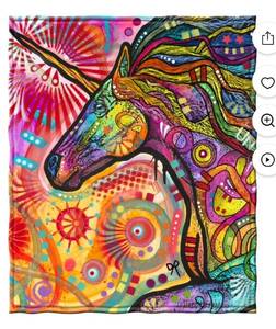 lot 8971 image: Dawhud Direct  Super Soft Plush Fleece Throw Blanket by Dean Russo Unicorn 50 x 60