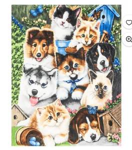 lot 8980 image: Dawhud Direct 50x60 Jenny Puppies & Kittens Birdhouse Garden Blanket