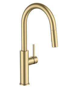 lot 5880 image: FORIOUS Kitchen Faucet with Pull Down Sprayer, Classic Brushed Gold, Single Handle High Arc Stainless Steel Kitchen Sink Faucet, 1 or 3 Hole Deck Mount for RV, Bar, Farmhouse, Laundry, Outdoor