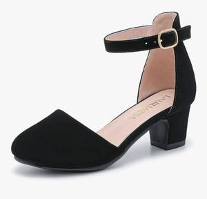 lot 5887 image: LAURMOSA Girls Dress Shoes Closed Toe Chunky High Heels Ankle Strap Wedding Party Pump Shoes size 4