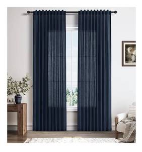 lot 5891 image: Nanspring Vintage Blue Linen Curtains 84 Inches Long Back Tab for Living Room 2 Panels Modern Farmhouse Set Hook Belt Semi Sheer Light Filtering Privacy Elegant Window Drapes for Dining Room 52x84