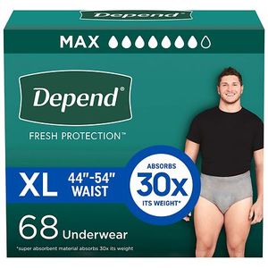 lot 5894 image: Depend Fresh Protection Adult Incontinence Disposable Underwear for Men - Maximum Absorbency - XL - Gray - 68ct